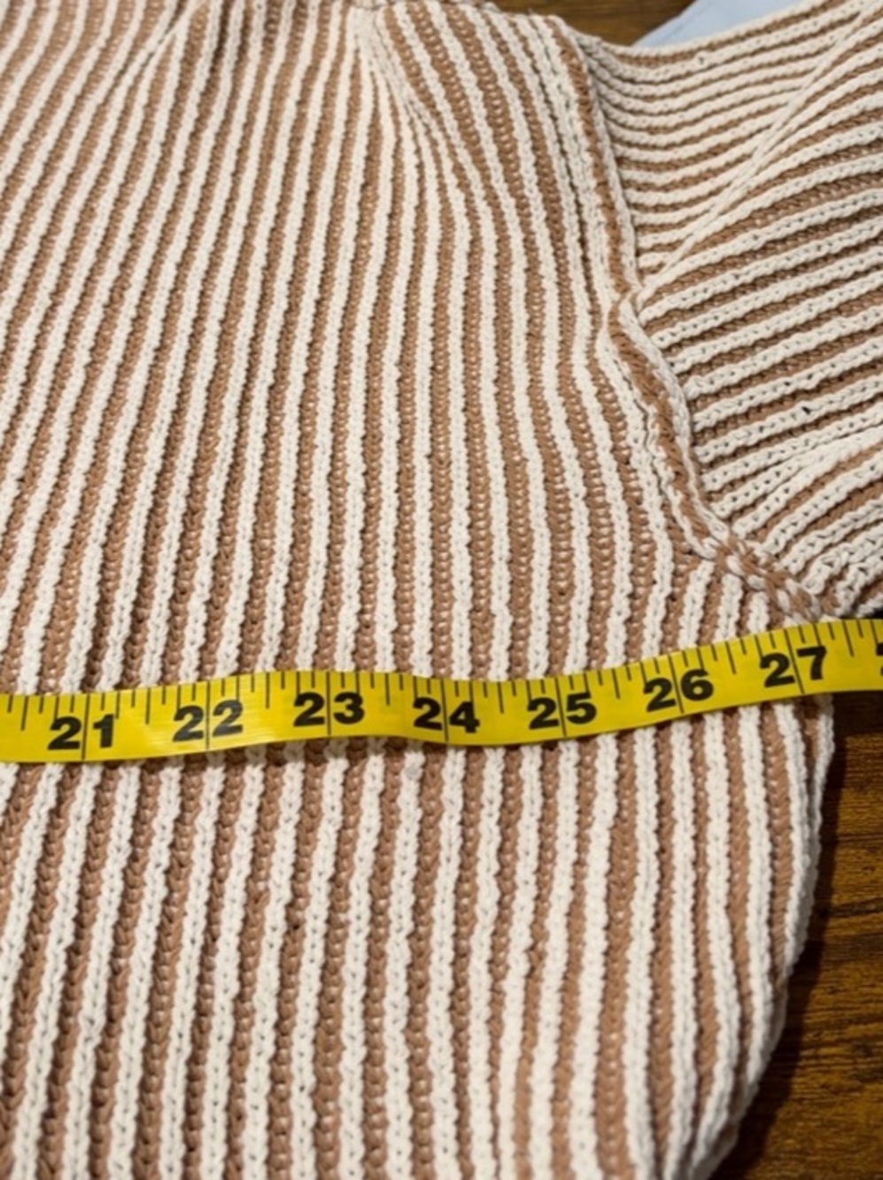 Aerie Beyond Chenille Striped Crewneck Sweater Beach Dune - Picture 7 of 8
